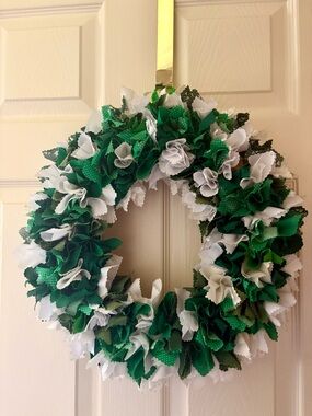 Green & White Decorative Fabric Wreath by